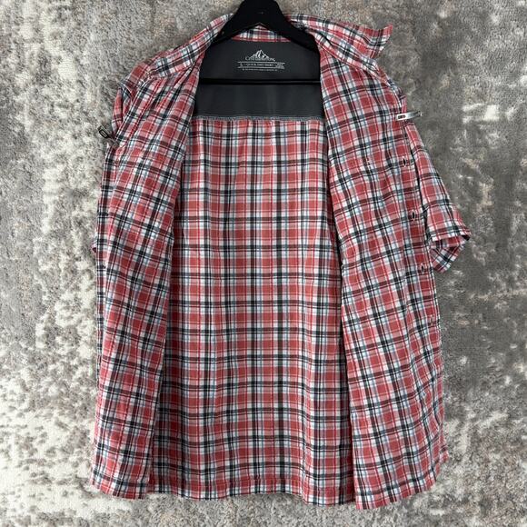 Croft & Barrow Size L Quick Dry Plaid Casual Button Shirt Red Gray Short Sleeve - Picture 3 of 9